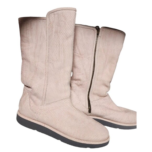 UGG Collection Blush Leather Fur Lined Boots Size 9 Made in Italy Side Zip - Picture 1 of 10